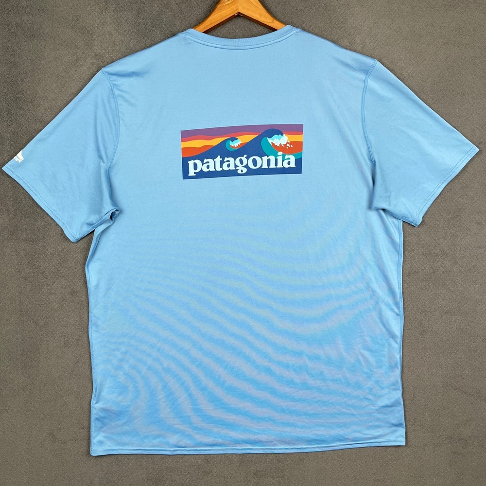 Patagonia R0 Sun Tee Shirt Mens XXL Blue Boardshort Logo Wave Short Sleeve 86175